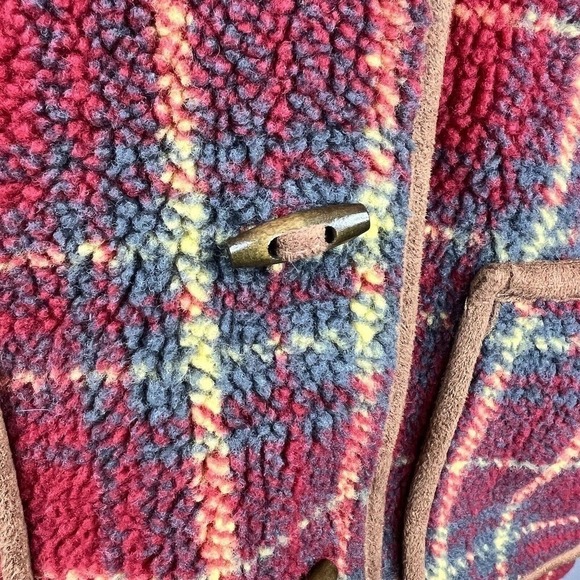 Orvis Red Plaid Fleece Sherpa Button Front Jacket S NWOT Wood Buttons - Picture 5 of 10